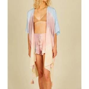 NEW OCEAN DRIVE daybreak stripe tie dye kimono with tassels in tie-dye print
